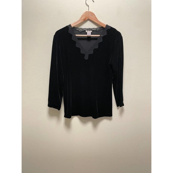 Vintage Neiman Marcus Womens Blouse Size XS Black Velvet Lace Goth Witch 90s - Picture 1 of 6